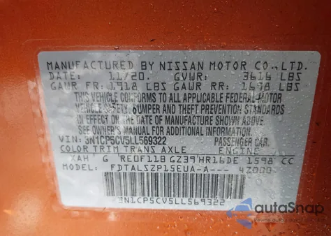 2020 Nissan Kicks Sv Xtronic Cvt z USA, uszkodzony, nr VIN 3N1CP5CV5LL569322